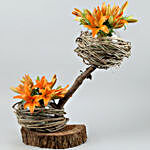Lovely Asiatic Lilies On Wooden Log