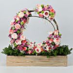 Roses & Mixed Daisies Iron Stand On Wooden Tray