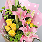 Elegant Mixed Flowers Ribbon Tied Jute Bouquet