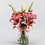 Lovely Mixed Flowers In Jute Wrapped Jar