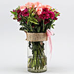 Majestic Mixed Flowers In Pink Ribbon Tied Vase