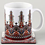 Conventional Print White Ceramic Mug With Coaster