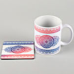Dual Hues Print White Ceramic Mug With Coaster