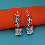 Leaf Motif Oxidised Jhumki Earrings