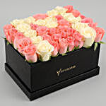 White & Pink Roses Black Rectangular Black Box