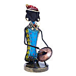 Blue Metal Tambourine Musician Figurine