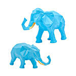 Blue Polyresin Elephant Showpiece- Set Of 2