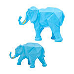 Blue Polyresin Elephant Showpiece- Set Of 2