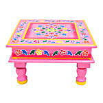 Square Shaped Wooden Pink Pooja Chowki