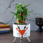 2 Layer Bamboo Plant In White Orange Reindeer Pot