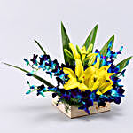 Orchids & Lilies Wooden Basket Arrangement