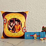 Bal Ganesha Rakhi & Personalised Photo Cushion