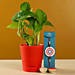 Captain America Rakhi & Money Plant Red Pot