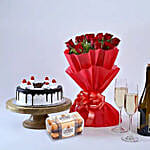 Black Forest Cake With Flowers And Chocolates