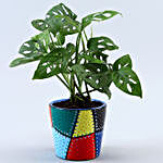 Set Of 2 Green Plants In Patch Stitch Multicoloured Pots
