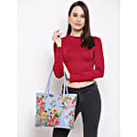 Kleio Floral Printed Turquoise Tote Bag