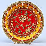 Red & Yellow Beads Thali Set With Soan Papdi
