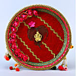 Red Floral Ganesha Thali Set & Besan Laddoo