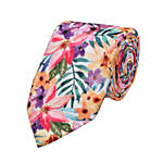Tropical Print Tie With Pocket Square