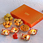 Ganesha Idol & Swastik Diyas With Assorted Delights