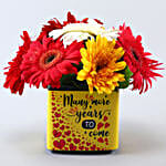 Mixed Gerberas In Yellow Anniversary Vase