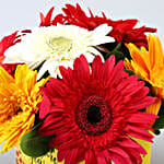 Mixed Gerberas In Yellow Anniversary Vase