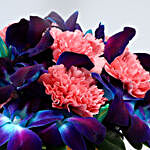 Pink Carnations & Blue Orchids In Black Birthday Vase