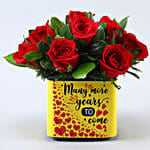 Red Roses In Happy Anniversary Vase