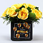Yellow Roses In Happy B'day Vase