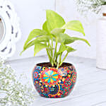 Money Plant In Colourfull Rajwada Printed Pot