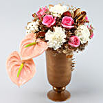 Delightful Mixed Flowers Golden Samadhan Vase
