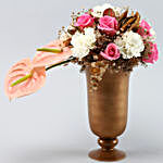 Delightful Mixed Flowers Golden Samadhan Vase