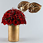 Ravishing Red Roses & Anthuriums Cylindrical Vase