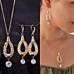 Contemporary Tear Drop Pendant With Chain & Earrings
