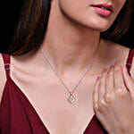 GIVA Silver Zircon Maze Pendant With Link Chain