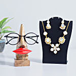 Wooden Spectacle Holder & Gold Plated Necklace Set