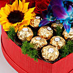 Ferrero Rocher & Mixed Flowers Heart Box