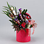 Chocolates & Mixed Flowers Pink Round Box