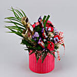 Chocolates & Mixed Flowers Pink Round Box