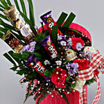 Chocolates & Mixed Flowers Pink Round Box