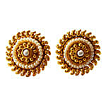 Temple Shape Round Gold Plated Metal Pearl Earrings