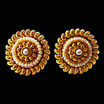 Temple Shape Round Gold Plated Metal Pearl Earrings
