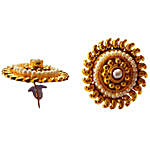 Temple Shape Round Gold Plated Metal Pearl Earrings
