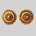 Temple Shape Round Gold Plated Metal Pearl Earrings