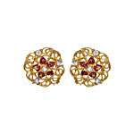 Golden & Red Floral Stud Earrings