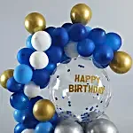 Happy B'day Blue & Golden Balloon Bouquet