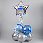 Happy Birthday Star Balloon Bouquet- Silver & Blue