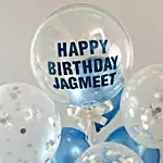 Personalised Glittery Birthday Balloon Bouquet- Silver & Blue