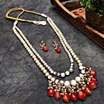 Carnelian & Kundan Long Layered Necklace Set