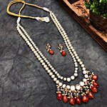Carnelian & Kundan Long Layered Necklace Set